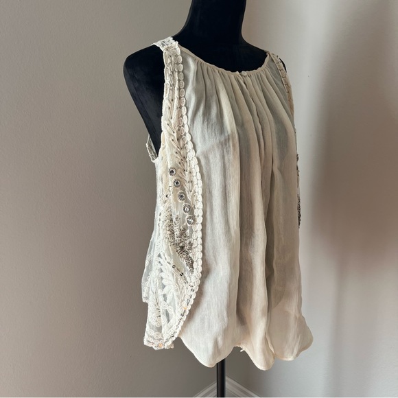 Tops - Boho Women’s Vest Blouse Top Cotton Blend Size M Beaded Details Cream